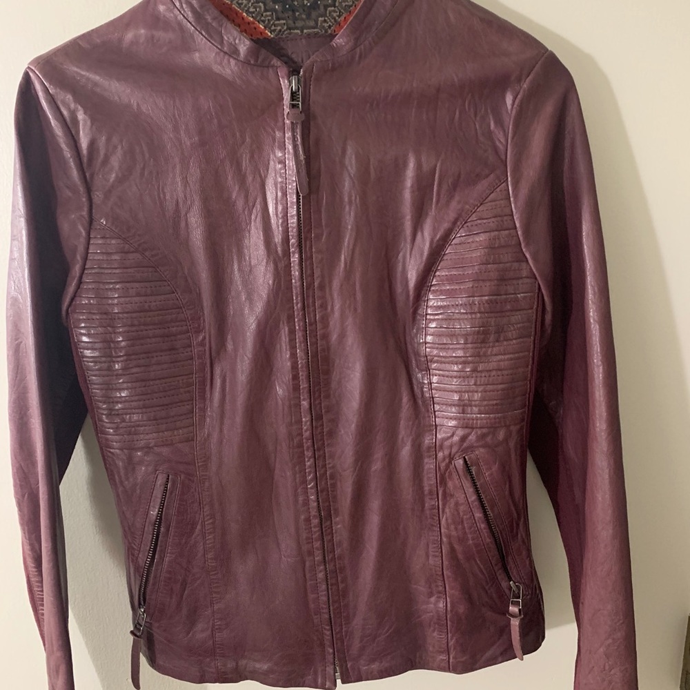 Plum colored moto, leather jacket